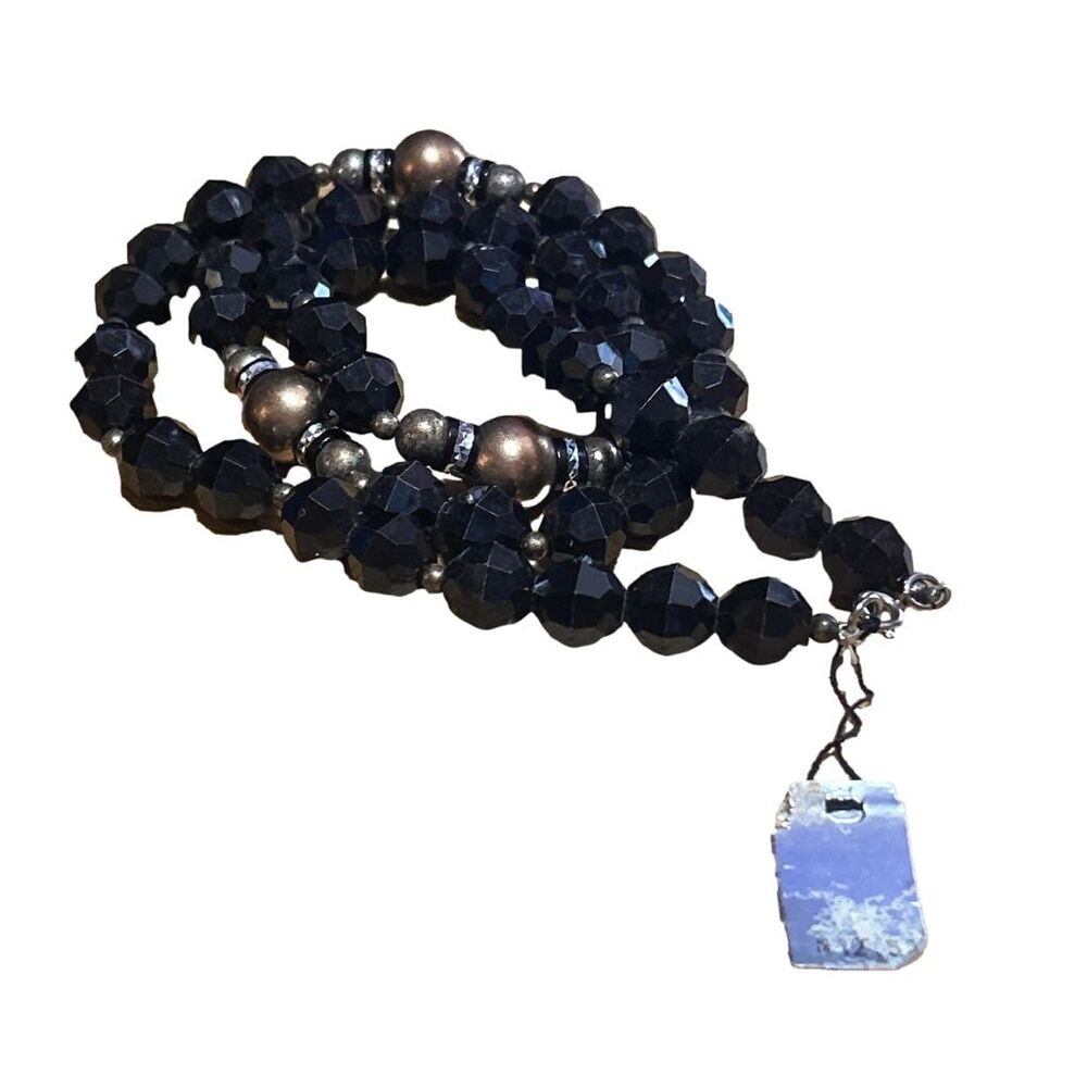 Women's Unbranded Black Beaded Necklace with Gold Accents, One Size